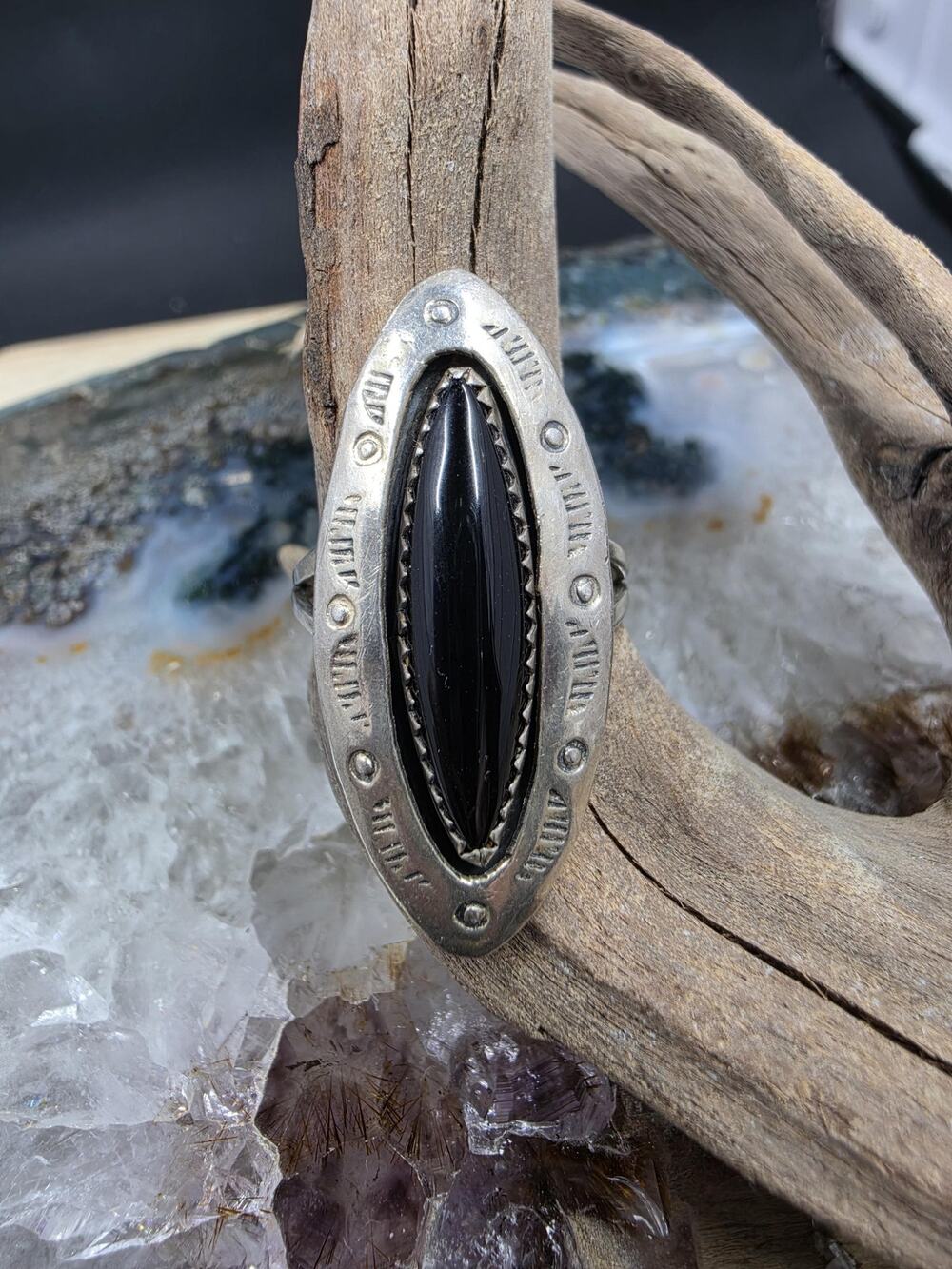 Southwestern Black Onyx Sterling size 9.75 ring